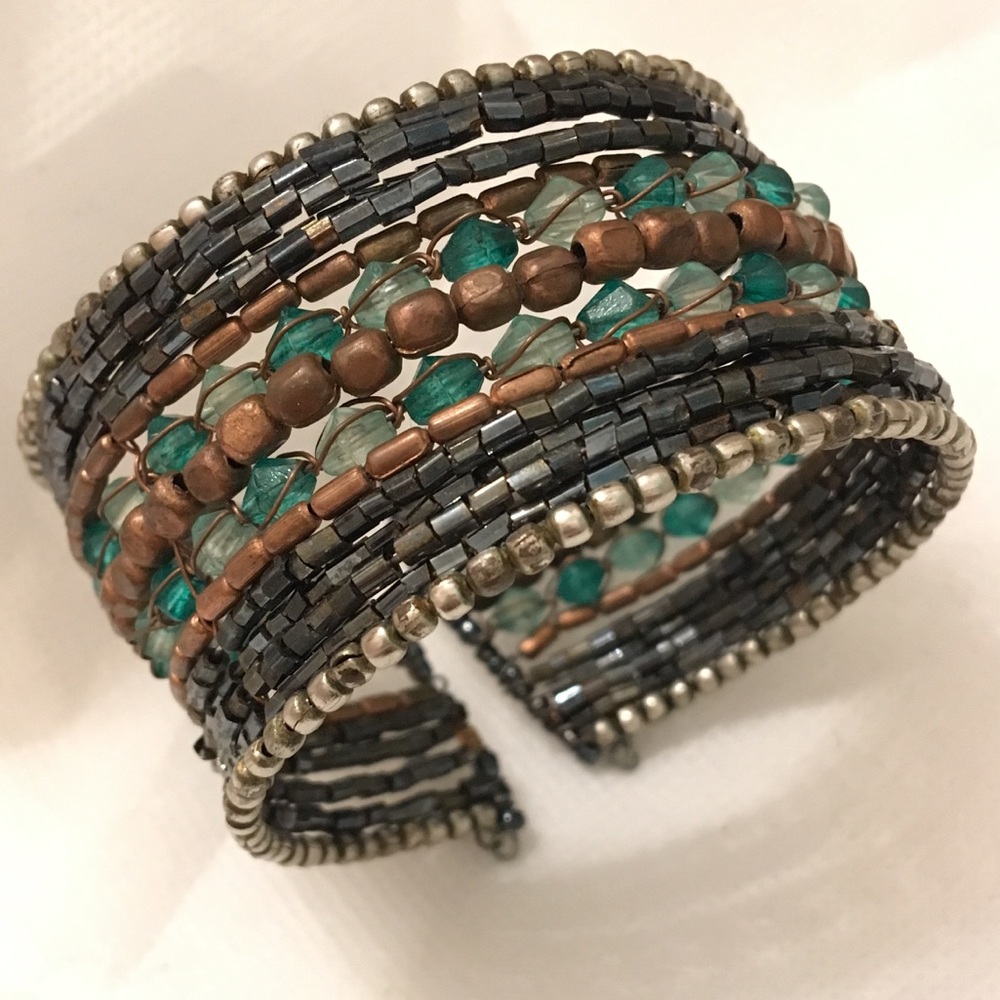Multi Beaded Wired and Woven Cuff Bracelet